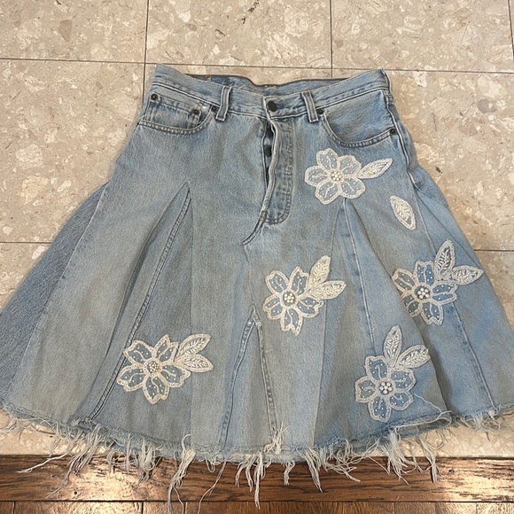 Pearl Flower Denim Skirt